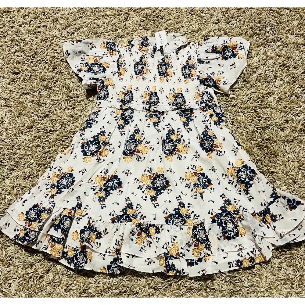 NWT❤️Janie and Jack  FLORAL SMOCKED FLUTTER SLEEVE DRESS sz7